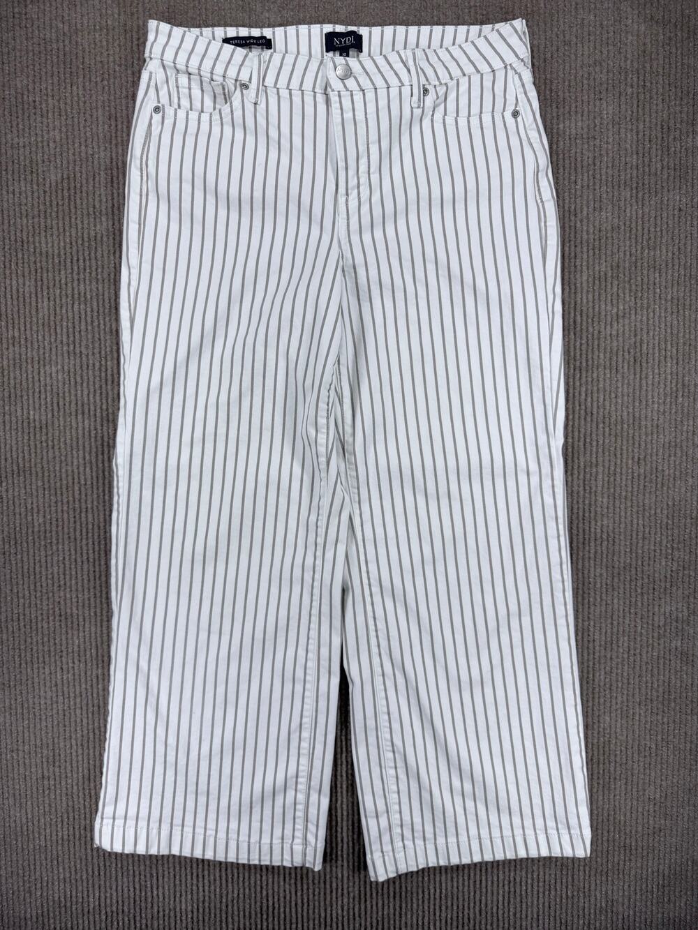 NYDJ Teresa Wide Leg Striped Pants Womens 10 NWOT